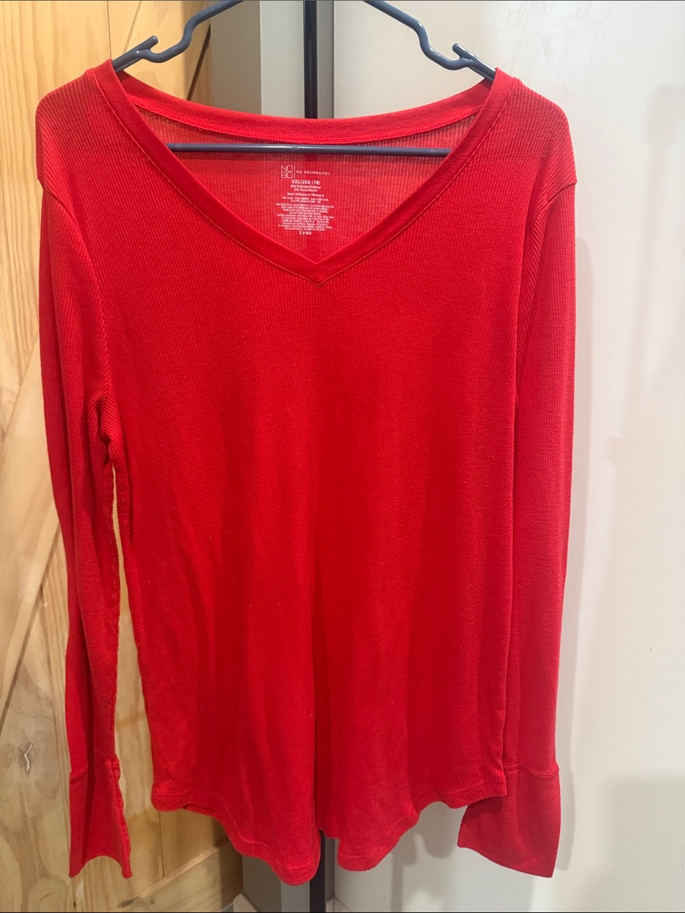 No Boundaries Red V-Neck Long Sleeve Top